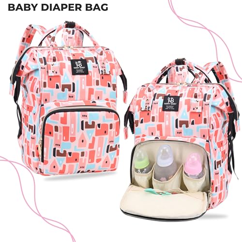 Image of BEMBIKA Diaper Bags For Mom And Dad Kids Diaper Bags For Travel Backpack With Small Bottle Pouch For Multi-Function Waterproof And Large Capacity-(Peach)
