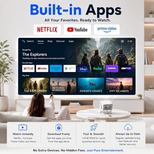 Image of [Now with Netflix & 3500ANSI] 4K Smart Projector with WiFi and Bluetooth, Auto Focus & Keystone Mini Projector with Stand, Outdoor Home Theater Small Proyector for bedroom(Off white)