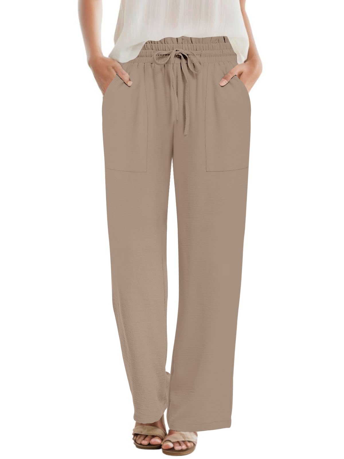 DB MOON Womens Wide Leg Pants Business Casual Outfits Loose High Waist Trouser with Pockets