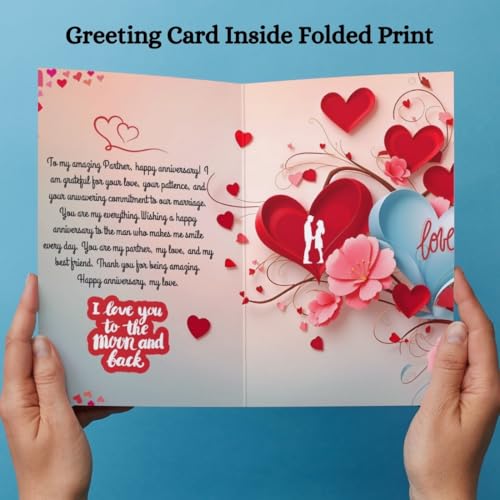 Image of AanyaCentric Anniversary Printed Greeting Card with Red Envelope 8.3x11.7 inch Special Romantic Gift for Husband Wife Marriage Celebration Couple Greeting