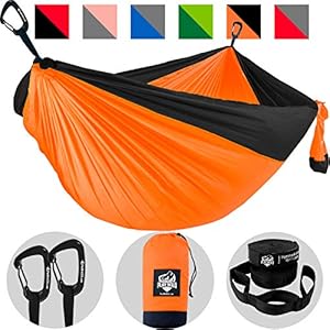 Double Hammock for Camping, Travel and Hiking – 2 Person Outdoor Hammock – Lightweight & Portable Yet Heavy Duty with Straps Included for Easy Hanging from Trees – Great Camping Gifts for Men & Women