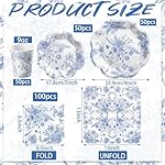 250 Pcs Blue Floral Disposable Plates and Napkins Blue and White Floral Paper Tableware Set for 50 Guests Paper Plates Napkins Cups for Wedding Bridal Shower Party Supplies - Image 2