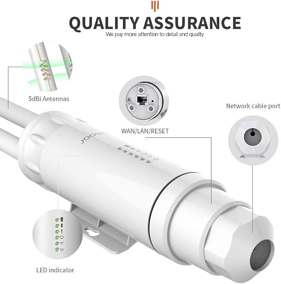 AC1200 High Power Outdoor Wireless Access Point Weatherproof WiFi Range Extender with POE Dual Band 2.4G&5.8GHz 802.11AC Wireless WiFi Access Points/Repeater/Router/Bridge Mode, 2x5dBi Antenna