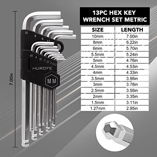 Hurofe Hex Key Allen Wrench Set With Ball End，35-Piece Inch（3/64”-3/8”），Metric（1.27Mm-10Mm），Torx（T10-T50），Long Arm With T-Handle，Chrome Vanadium Steel #TOP3