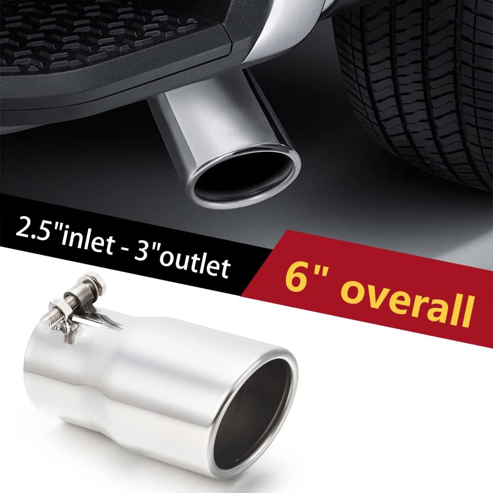 LCGP 2.5 Inch Inlet Exhaust Tip,2.5" x 3" x 6" Polished Exhaust Tailpipe Tip for Truck With Bolt On Design