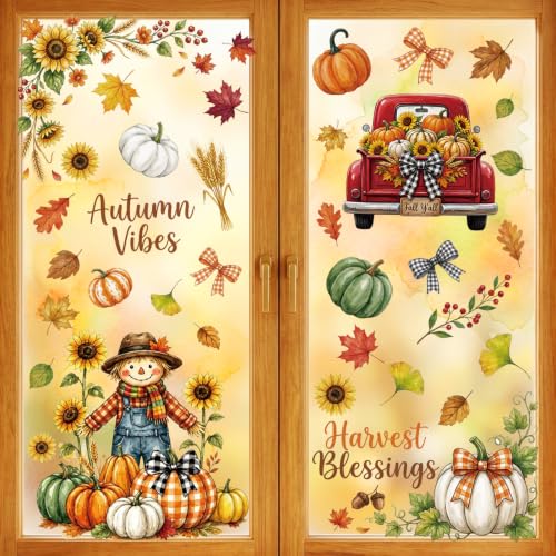 Fall Window Clings Decor Thanksgiving Pumpkin Maple Leaf Autumn Stickers