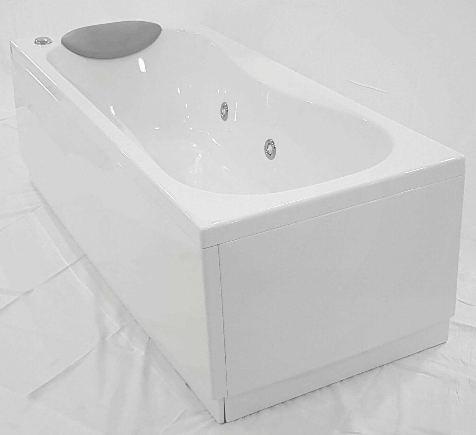 Novellini Calypso Eco Vasca da Bagno 160x70 H55cm Idro Laterale 6 Getti Reversibile Accensione Pneumatica Forma Esterna Rettangolare Interna ad Otto 2 Pannelli Acrilico Bianco Lucido Colonna Cuscino