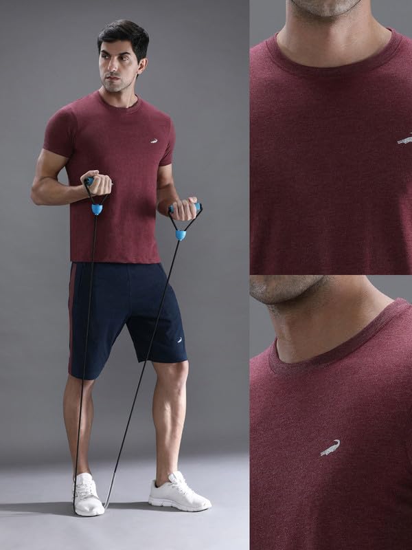 Image of CROCODILE Men Solid Sport Fit T Shirt | Round Neck | Short Sleeve | Regular Length | Basic Casual Pull On Topwear Grey Melange