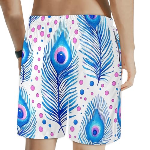 Men's Swim Trunks Size S Animal Feathers with Mesh Lining Soft Breathable Quick Dry Beach Shorts Sapphire Blue2