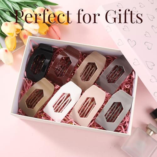 Image of 8 Pack Flat Hair Clips for Women - Glossy Neutral No-Slip Flat Claw Clips for Thick & Thin Hair, Large Strong Hold Square Rectangle Hair Accessories for Work & Stylish Fall Outfits