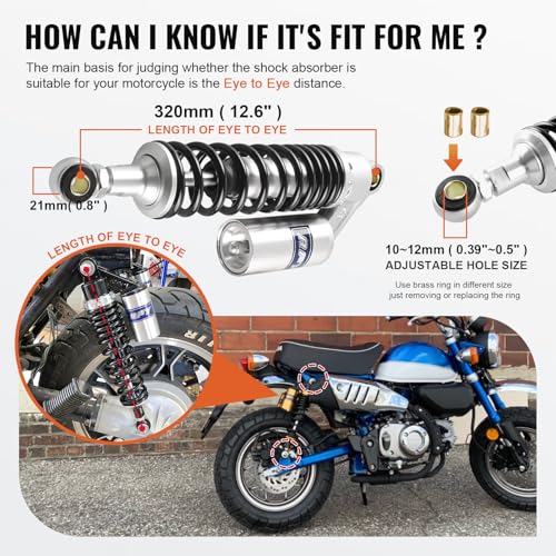 Image of GZYF 320mm 12.6 inch Universal Shock Absorbers Rear Suspension for HONDA for Suzuki for Kawasaki for Yamaha Go Kart ATV Dirt bikes,Silver Black