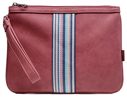 Bungalow360 Original Vegan Leather Striped Pouch Wristlet (Rose)
