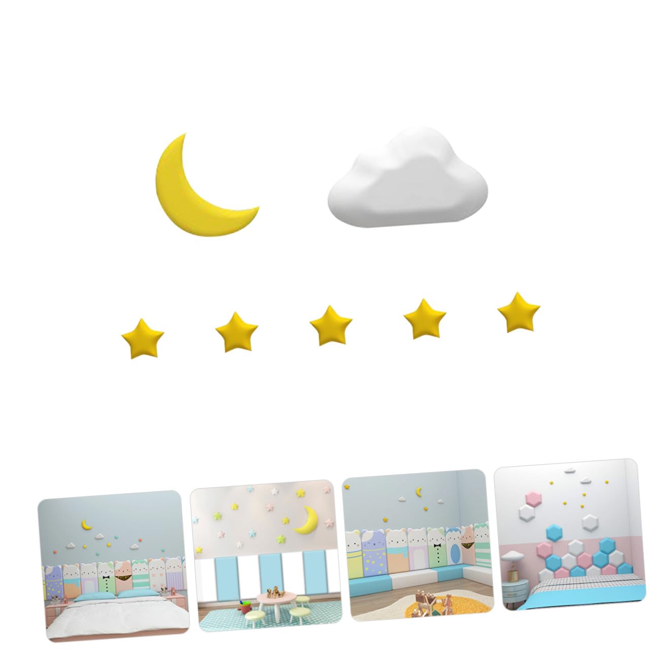 Adesivi Murali in Pvc per Cameretta Bambini e Anziani, Protezione Antiurto Forme di Luna, Stella e Nuvola, Resistente All’usura, Set per Camerette