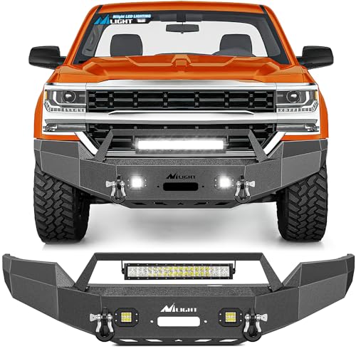 Image of Nilight Front Bumper Compatible for 2016 2017 2018 Chevy Silverado 1500 Pickup Trucks Textured Black Solid Steel Off-road with 120W Light Bar 18w Pods