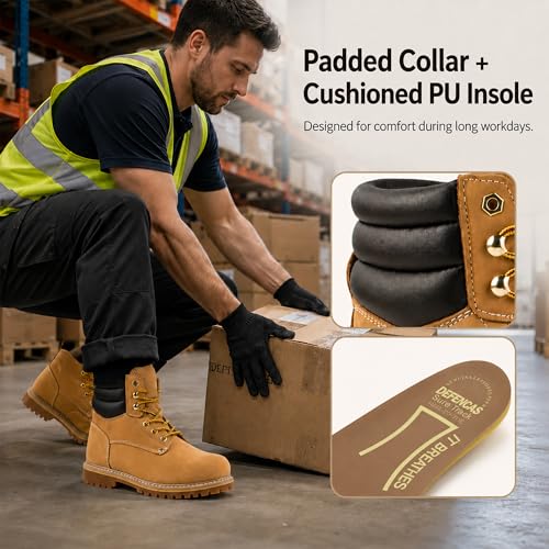 Image of Men's 6 inch Leather Steel Toe Work Boots, Slip & Oil Resistant