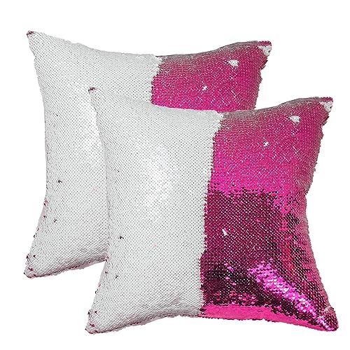 JYFLZQ Lot de 2 housses de coussin à paillettes réversibles à rabat par sublimation - Cadeau personnalisé pour enfants, amis, maman - 40,6 x 40,6 cm - Rose...