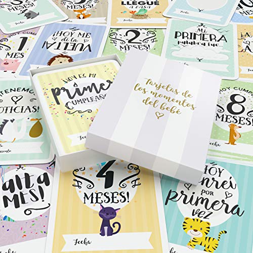 Miniatura 5 de Tarjetas De Etapas Del Bebé Y Caja De Recuerdos, 40 Tarjetas De Fotos De Momentos Especiales Unisex, Con Los Logros De Edades Claves Y Embarazo, El Regalo Ideal Para La Futura Mamá Español