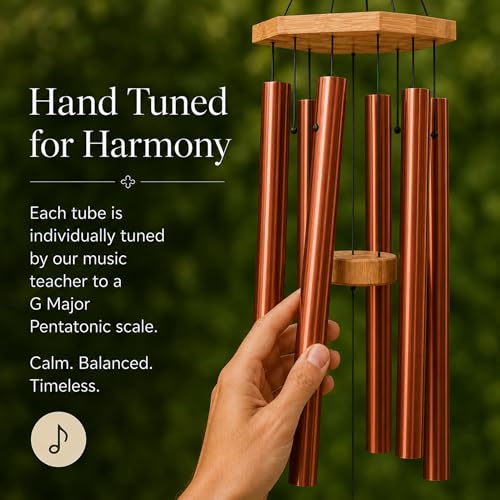 Copper Red Wind Chimes for Outside, 29 Inch Hand Tuned G Major Pentatonic Wind Chime, Memorial Sympathy Gift for Loss of Loved One, Deep Tone Aluminum Bamboo Garden Patio Porch Decor