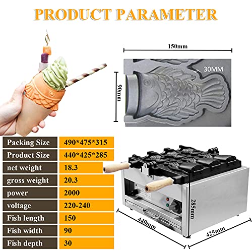 MXBAOHENG Taiyaki maker elektrisch Kommerzielle Taiyaki fisch maker Waffelautomat Antihaft-Waffel doppelseitiger Fisch… – Bild 3