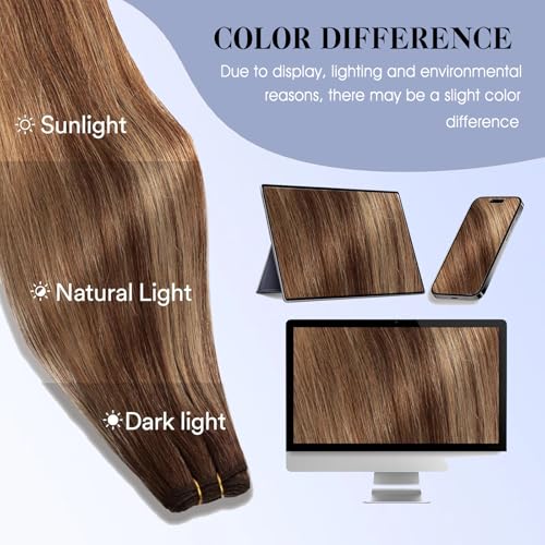 Frealhd Clip in Hair Extensions Real Human Hair, 14 Inch 100% Remy Seamless Straight Clip ins for Women, Balayage Chocolate Brown to Caramel Blonde 7pcs 120g, Thick & Soft, Long-lasting Natural Look — view 5