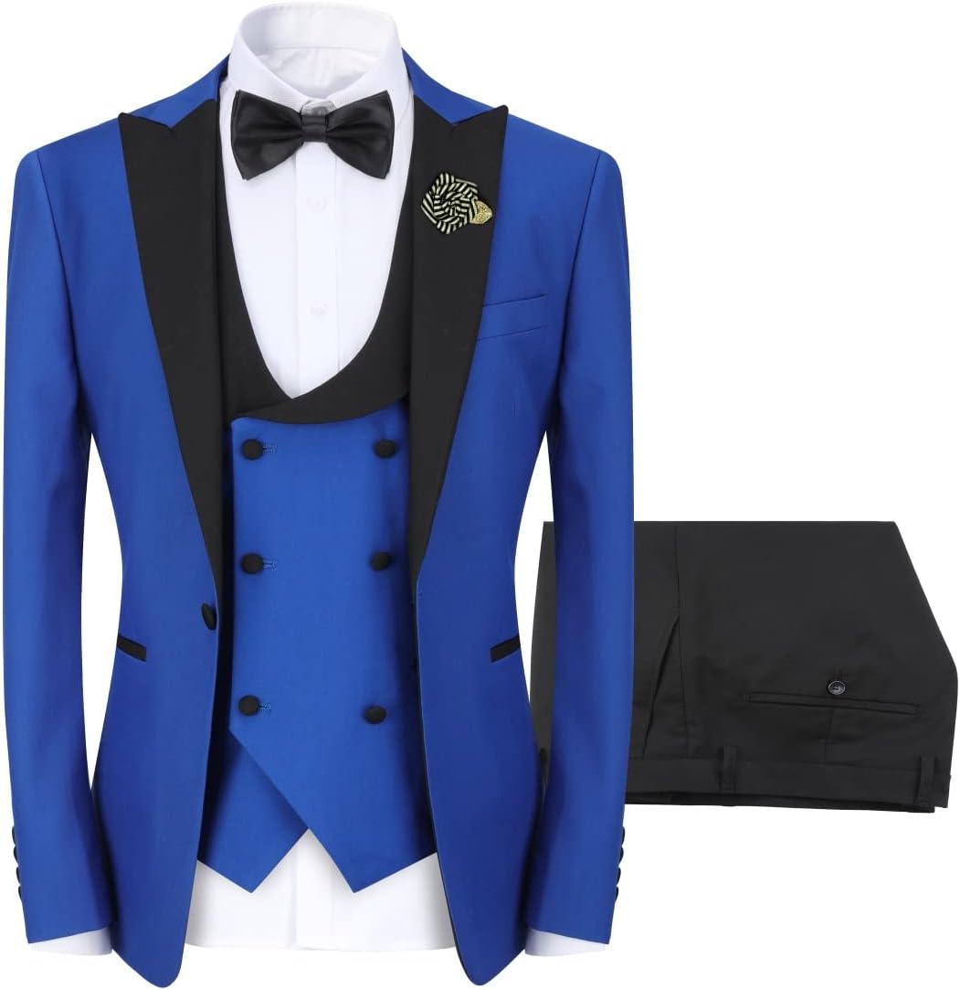 YFFUSHI Men's 3 Piece Suit Slim Fit One Button Prom Suits Set Blazer Vest Trousers - Image 2