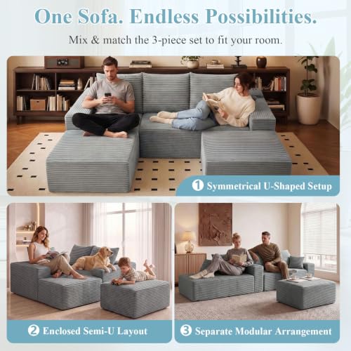 Image of Boneless Cloud Sectional Couch Modular Sofa with Ottoman for Living Room