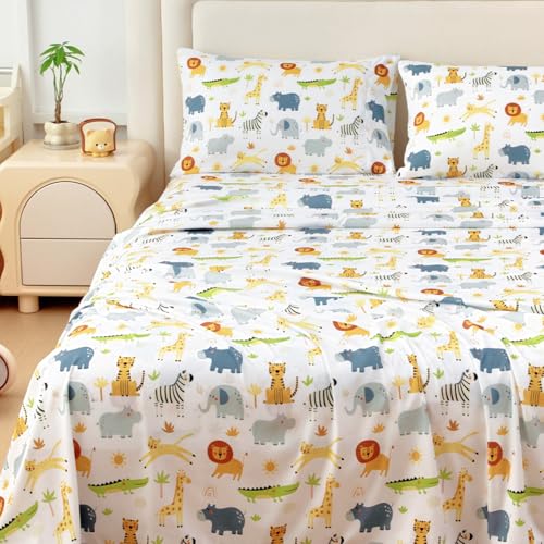 MICORAL Queen Sheets Set Kids Wild Animal Sheets for Boys Girls & Teens 4 Piece Soft Printed Microfiber Bed Sheets Deep Pocket Cozy Cute Toddler Bedding Set