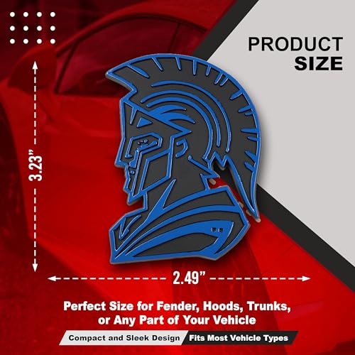 Image of Spartan Emblem 3D Warrior Badge, Custom Car Decal Sticker - Durable Exterior Trunk, Hood, Fender for Car, Truck, SUV (Set of 2) (Blue)