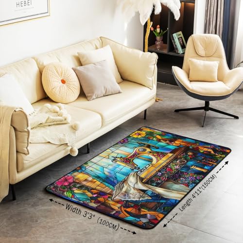 Tapis de salon patchwork thème couture occidentale en vitrail rétro - 4