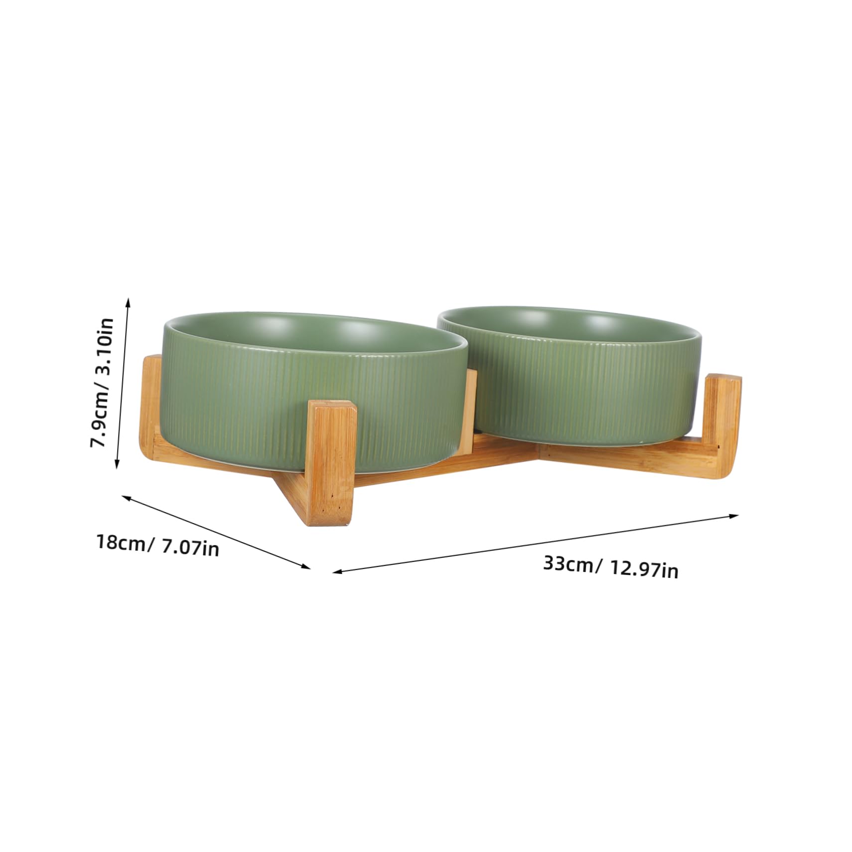 GRIRIW Dual Bowl Pet Feeder Ceramic Cat and Dog Bowl Wooden Stand Non-Slip for Easy Pet Feeding