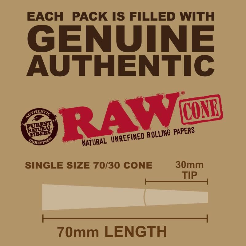 RAW Cones Single Size Dogwalker: 50 Pack - Mini Pre Rolled Cones Shorter Than 1 1/4 Size (70/30) Classic Rolling Papers & Tips Includes GB Tube