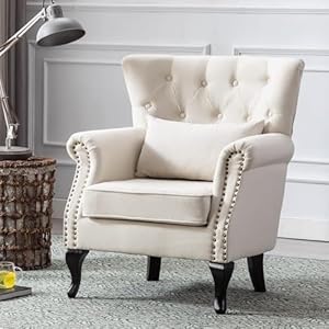   chairus-Mid-Century-Modern-Accent-Chair-Comfy-Tufted-Single-Sofa-Chair-Wingback-Armchair-with-Pillow-for-Club-Living-Room-Bedroom-Linen-Beige