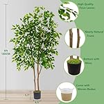 Artificial Ficus Tree, 6ft Tall Fake Ficus Tree with Basket, Faux Plant for Indoor Outdoor Home Livingroom Office Garden Porch Décor - Image 3