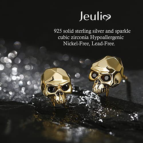 Image of Jeulia Nightmare Earrings Jack Stud Earrings for Women Men Diamond 925 Sterling Silver Punk Drop Gothic Skeleton Dangle Hoop Black Piercing Earrings Halloween Jewelry Romantic Jewelry Gift for Her Christmas Birthday Gift