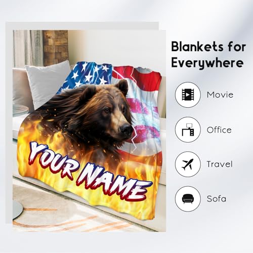 Blanket for Boys - Personalized Bear Gifts with Name - Cozy Soft Fleece Throw for Couch, Bed - 4 Sizes
