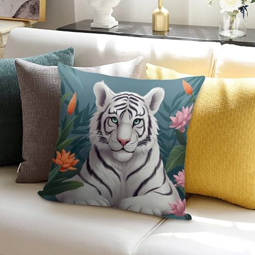 Fundas de cojín de felpa de tigre blanco decorativas con cremallera para cama y sofá 8