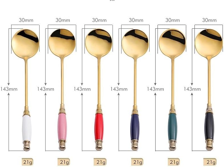 Silverware Flatware Set, 1/4/6/8/10/12 Pieces Small Round Spoons Retro Coffee Spoon 304 Stainless Steel Ceramic Handle Spoon Cake Dessert Spoon(Black,1Pc)