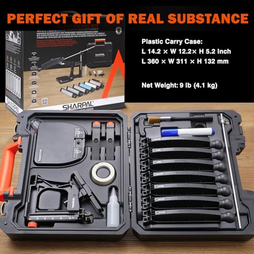 Image of SHARPAL 202H Precision Knife Sharpening System, Adjustable Angle 10-35 | Knife Sharpener Kit, 7 Abrasive Plates (Diamond 220 /325 /600 /1000, Whetstone 3000 /6000, Leather Strop) and Giftable Carry Case