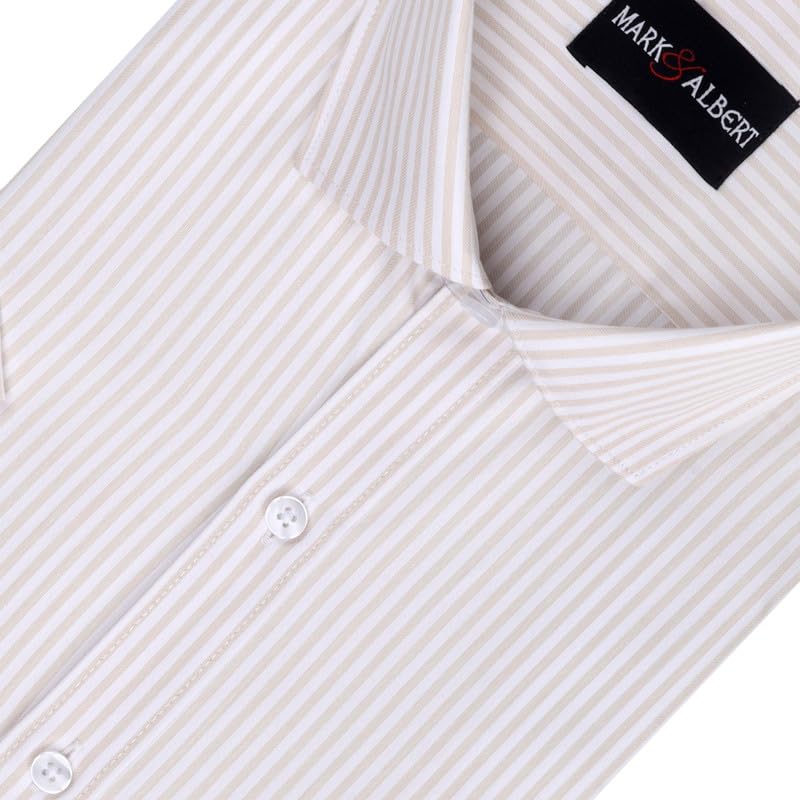 Image of MARK & ALBERT Men's Striped Half Sleeves Regular Fit Shirt | Stretchable Fabric