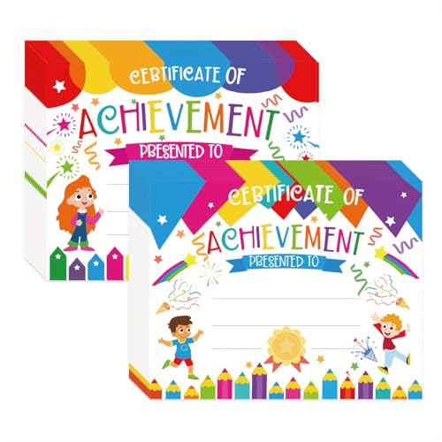 40Pcs Colorful Certificates of Achievement,2 Fun Designs, School Classroom Supplies for Kids Students Award Recognition, Diplomas
