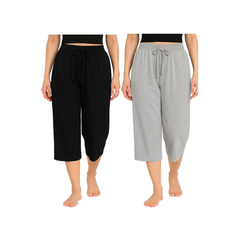 Women's Mid Waisted Capri Pants For Womens Black, Grey (Pack Of 2)-image-46
