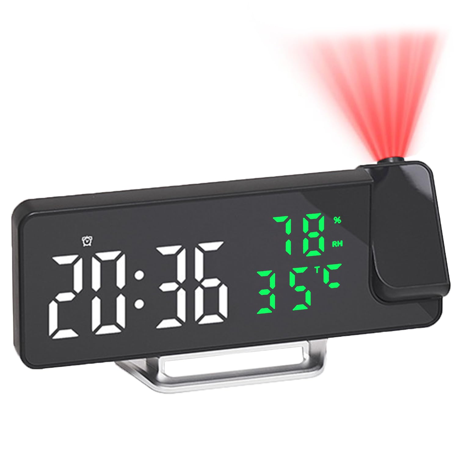 Titifeya White+Green Digit Multifunctional Projection Clock Led Digital Alarm Clocks With Rotating Projector Temperature Date And Humidity Display Adjustable Brightness, 12/24H Format, Usb Powered Ideal For Bedroom Home Office