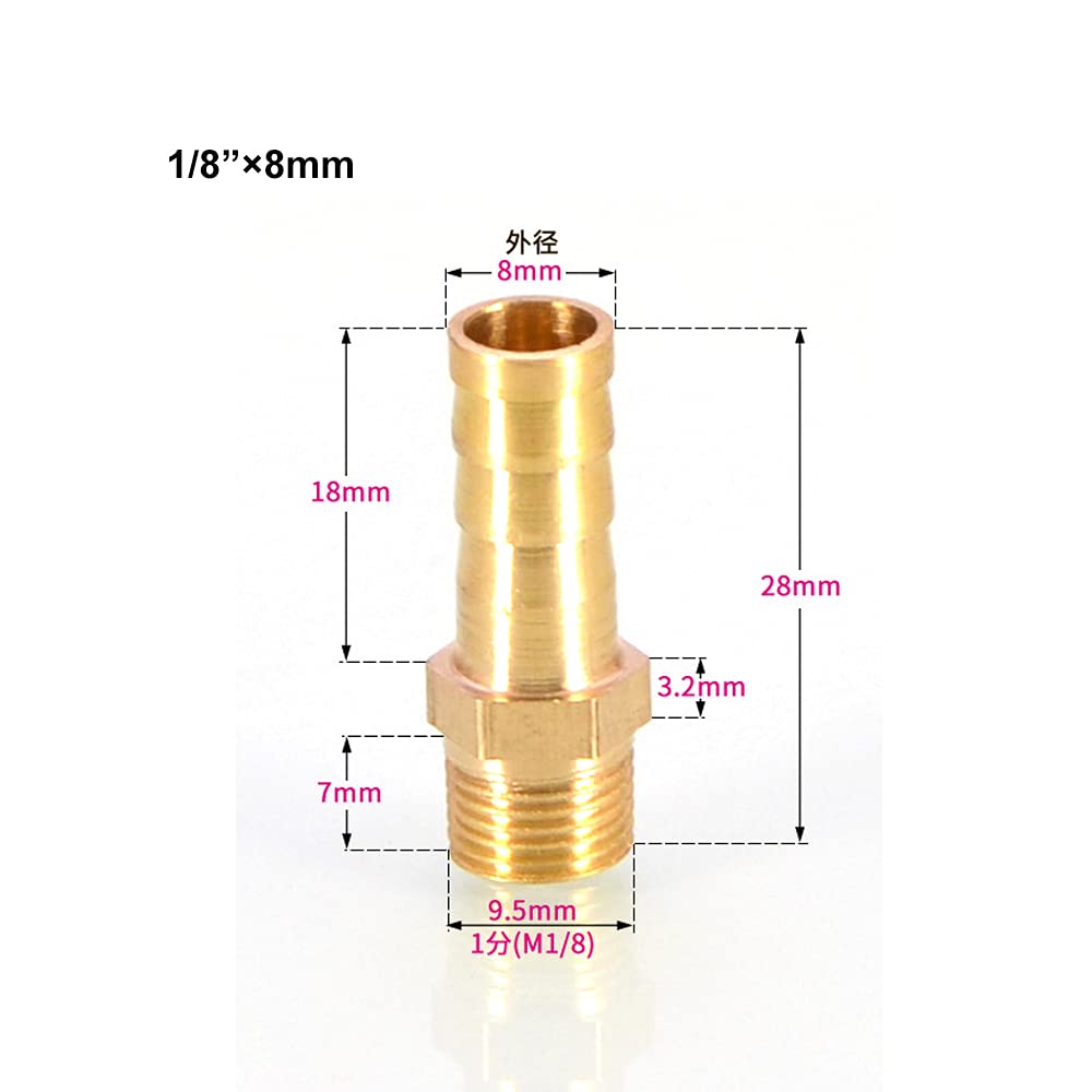 TopHomer BSP Hose Connector Brass Pipe Fitting 8mm Barb x G1/8 Male - Image 2