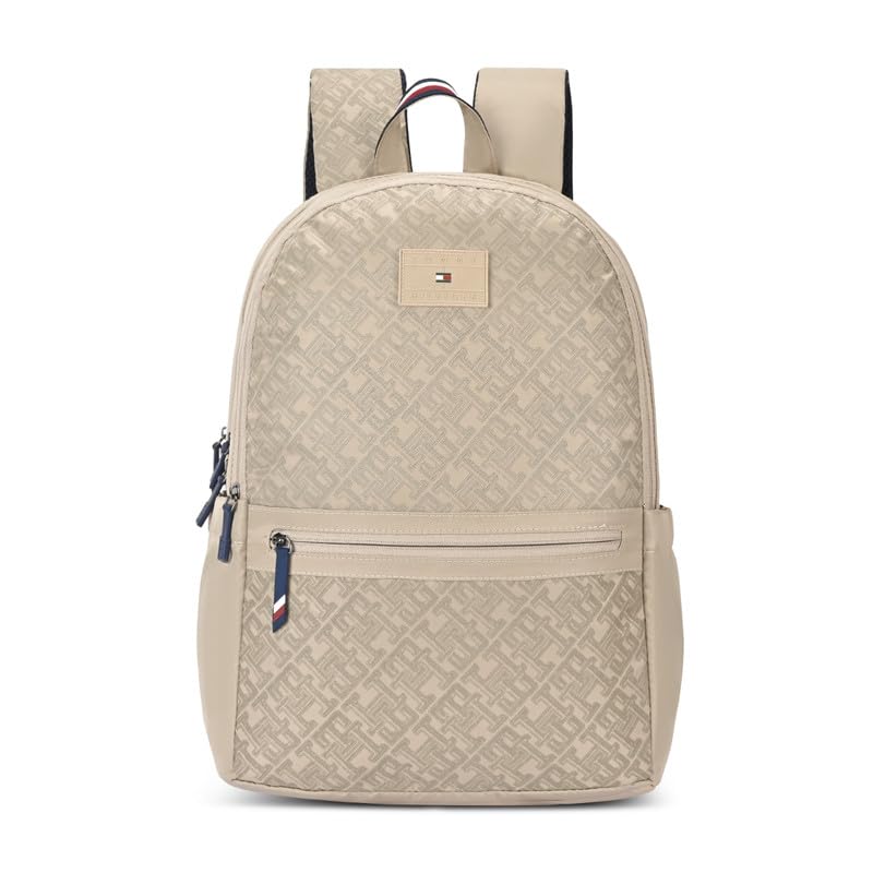 tommy hilfiger Unisex High-School Backpack CRUDLE - Beige | Twill with All-Over Print, File Sleeve | 3 Compartments | Backpack for School Girls and Boys | 39L Capacity-picture-10