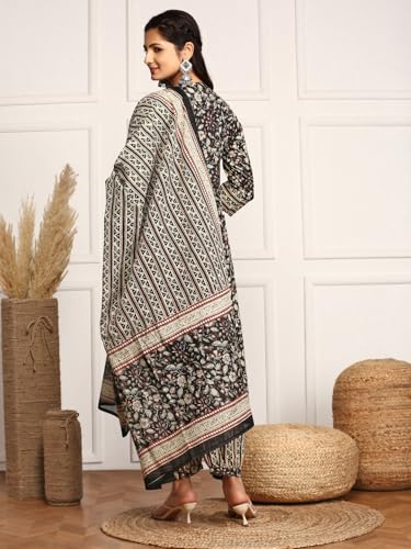 Image of ishin Kalamkari Embellished Cotton Kurta with Afghani Pants & Flowy Mulmul Dupatta | Kurta set for women | Kurta with trousers and dupatta