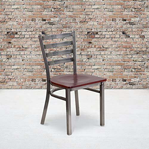 Image of Flash Furniture Hercules Ladder Back Clear Coat Restaurant Chair, Mahogany