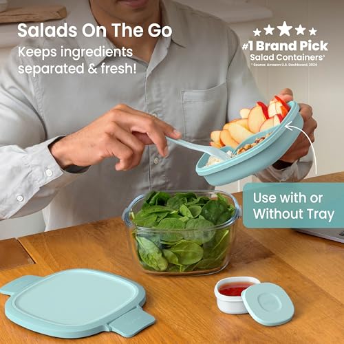 Image of Bentgo Glass Salad Container with Airtight Lid & Leak-Proof Sauce Cup