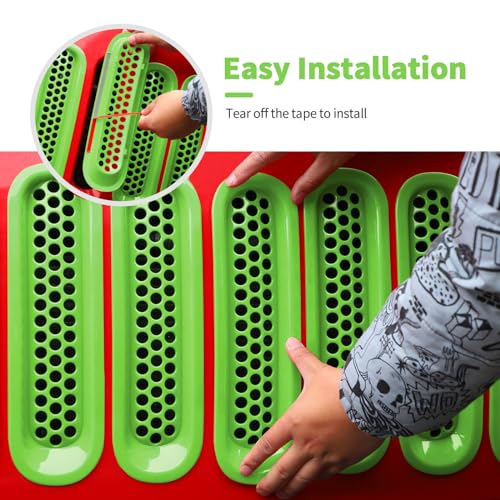 Image of Mesh Grille Grill Insert+ Headlight Turn Light Cover Trim Fit for 2007-2018 Jeep Wrangler JK JKU Style A(Green)
