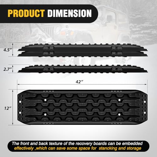 Image of Nilight Recovery Off-road Traction Boards Emergency Tire Ladder Mats For 4WD 4X4 Mud Sand Snow with 2PCS Mounting kit Zipper Bag 2 leashes (Black)