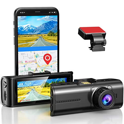 Blueskysea 4K Dash Cam, 3840x2160P Ultra HD Car Dash Camera w/ WiFi, GPS, 8MP Sensor, 3.16' Wide Screen, Night Vision, Wide Angle, Buffered Parking Mode, Motion Detection, G-Sensor